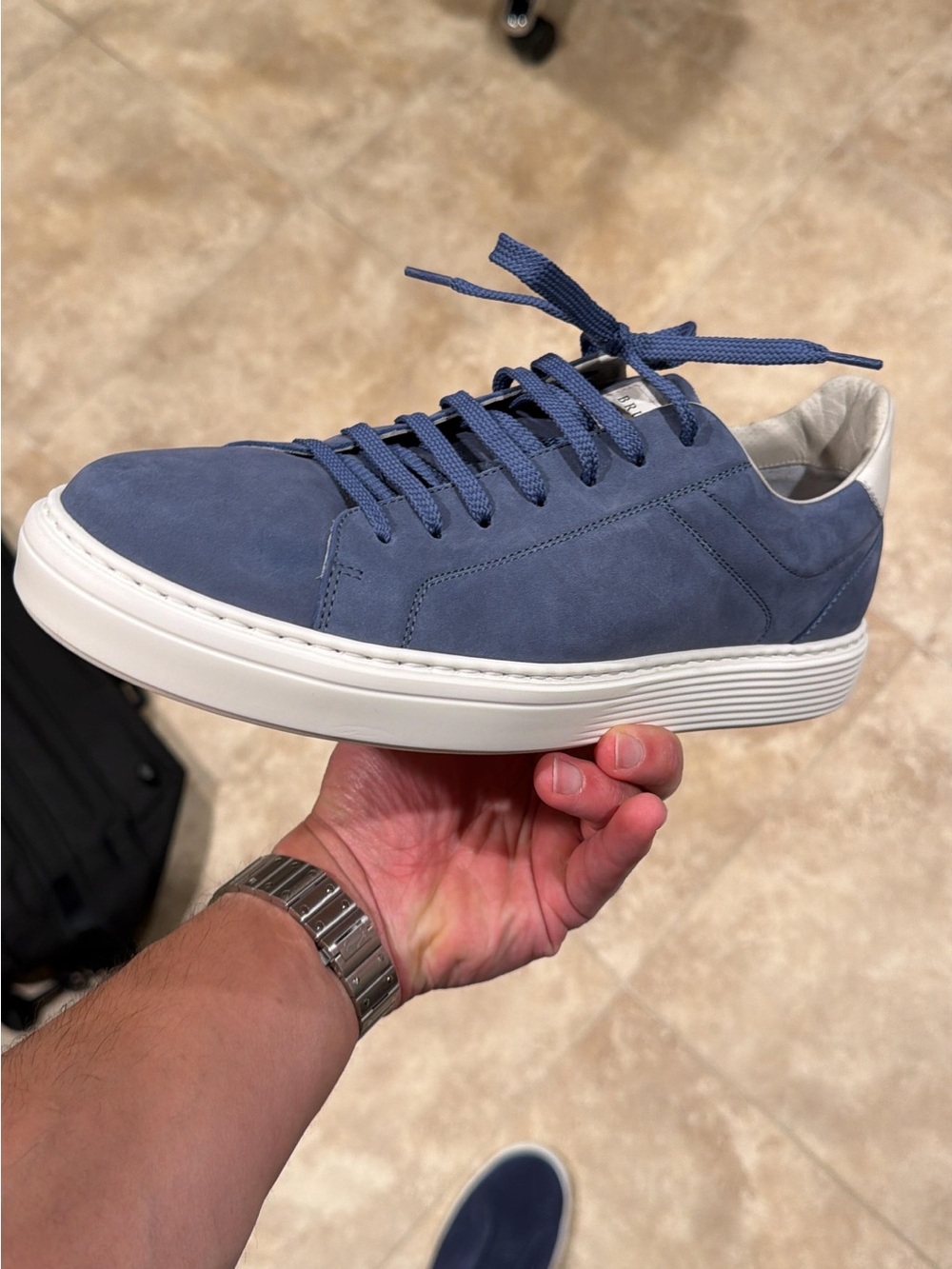 Brunello Cucinelli Nubuck/Suede Low-Top Sneakers in Blue/White Sole US10/EU43